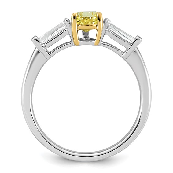 Emma Grace 14K Two-Tone 1 5/8 carat Certified Lab Grown Diamond VS+ Pear Vivid Yellow & VS+ F+ Baguette Complete Ring