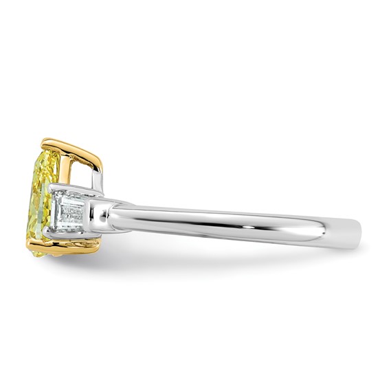 Emma Grace 14K Two-Tone 1 5/8 carat Certified Lab Grown Diamond VS+ Pear Vivid Yellow & VS+ F+ Baguette Complete Ring
