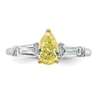 Emma Grace 14K Two-Tone 1.62 Carat Certified Lab Grown Diamond VS+ Pear Vivid Yellow & VS+ F+ Baguette Complete Ring view 4
