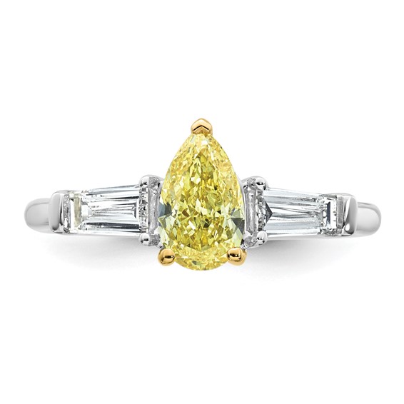 Emma Grace 14K Two-Tone 1 5/8 carat Certified Lab Grown Diamond VS+ Pear Vivid Yellow & VS+ F+ Baguette Complete Ring