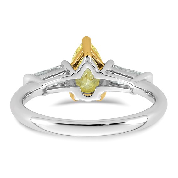 Emma Grace 14K Two-Tone 1 5/8 carat Certified Lab Grown Diamond VS+ Pear Vivid Yellow & VS+ F+ Baguette Complete Ring