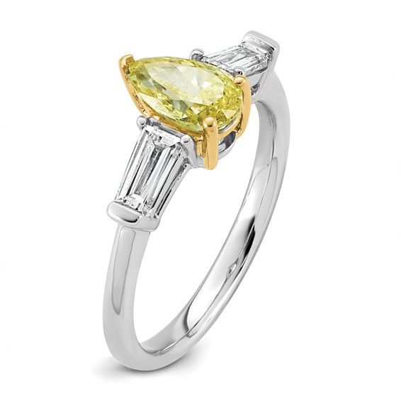 Emma Grace 14K Two-Tone 1 5/8 carat Certified Lab Grown Diamond VS+ Pear Vivid Yellow & VS+ F+ Baguette Complete Ring
