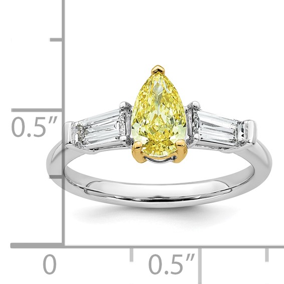 Emma Grace 14K Two-Tone 1 5/8 carat Certified Lab Grown Diamond VS+ Pear Vivid Yellow & VS+ F+ Baguette Complete Ring
