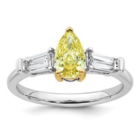 Emma Grace 14K Two-Tone 1.62 Carat Certified Lab Grown Diamond VS+ Pear Vivid Yellow & VS+ F+ Baguette Complete Ring view 1