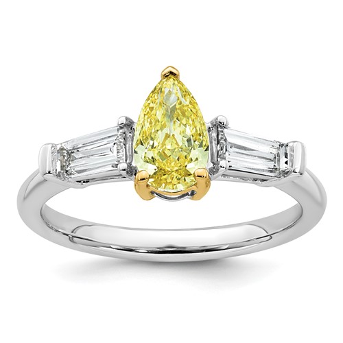 Emma Grace 14K Two-Tone 1.62 Carat Certified Lab Grown Diamond VS+ Pear Vivid Yellow & VS+ F+ Baguette Complete Ring