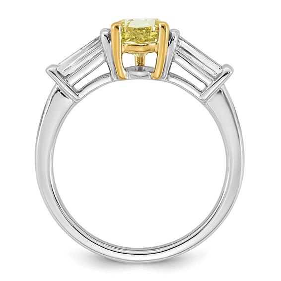 Emma Grace 14K Two-Tone 2 1/4 carat Certified Lab Grown Diamond VS+ Pear Vivid Yellow & VS+ F+ Baguette Complete Ring