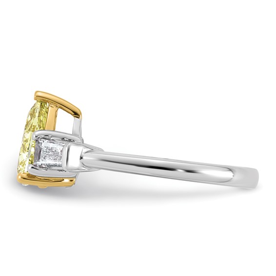 Emma Grace 14K Two-Tone 2 1/4 carat Certified Lab Grown Diamond VS+ Pear Vivid Yellow & VS+ F+ Baguette Complete Ring