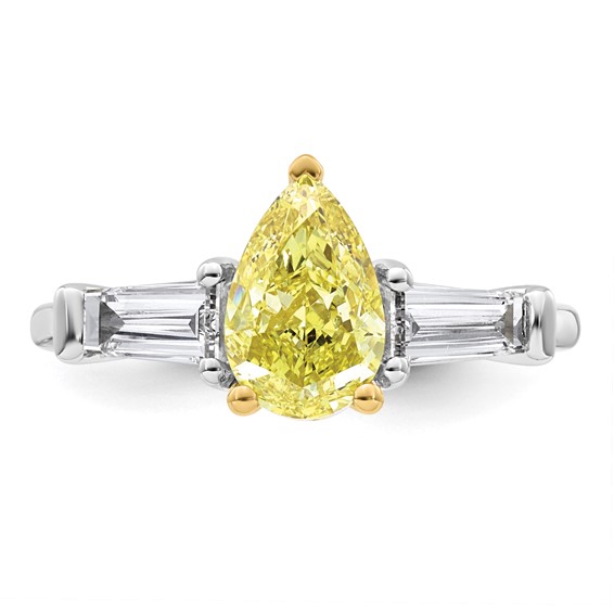 Emma Grace 14K Two-Tone 2 1/4 carat Certified Lab Grown Diamond VS+ Pear Vivid Yellow & VS+ F+ Baguette Complete Ring