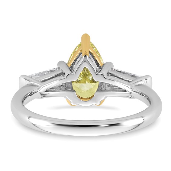 Emma Grace 14K Two-Tone 2 1/4 carat Certified Lab Grown Diamond VS+ Pear Vivid Yellow & VS+ F+ Baguette Complete Ring