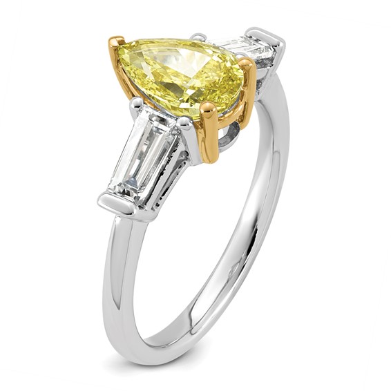 Emma Grace 14K Two-Tone 2 1/4 carat Certified Lab Grown Diamond VS+ Pear Vivid Yellow & VS+ F+ Baguette Complete Ring