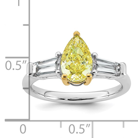 Emma Grace 14K Two-Tone 2 1/4 carat Certified Lab Grown Diamond VS+ Pear Vivid Yellow & VS+ F+ Baguette Complete Ring