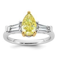 Emma Grace 14K Two-Tone 2.25 Carat Certified Lab Grown Diamond VS+ Pear Vivid Yellow & VS+ F+ Baguette Complete Ring view 1