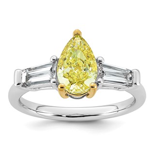 Emma Grace 14K Two-Tone 2 1/4 carat Certified Lab Grown Diamond VS+ Pear Vivid Yellow & VS+ F+ Baguette Complete Ring
