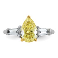 Emma Grace 14K Two-Tone 2.75 Carat Certified Lab Grown Diamond VS+ Pear Vivid Yellow & VS+ F+ Baguette Complete Ring view 4