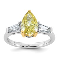 Emma Grace 14K Two-Tone 2.75 Carat Certified Lab Grown Diamond VS+ Pear Vivid Yellow & VS+ F+ Baguette Complete Ring view 1