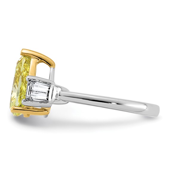 Emma Grace 14K Two-Tone 3 1/2 carat Certified Lab Grown Diamond VS+ Pear Vivid Yellow & VS+ F+ Baguette Complete Ring