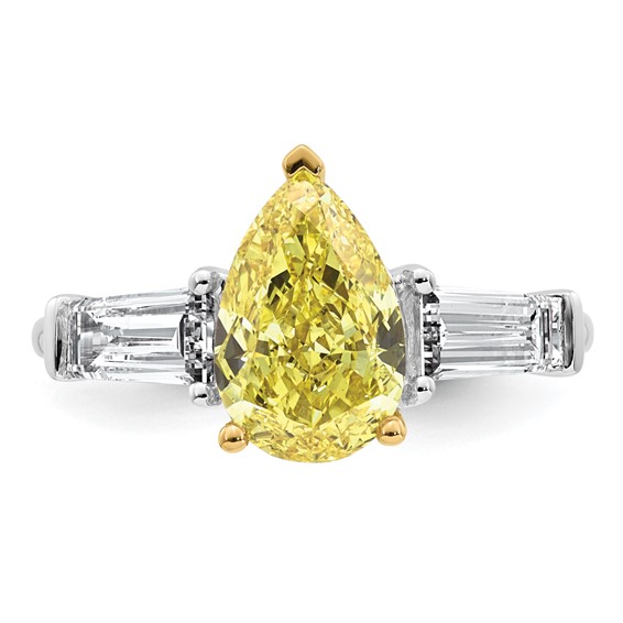 Emma Grace 14K Two-Tone 3 1/2 carat Certified Lab Grown Diamond VS+ Pear Vivid Yellow & VS+ F+ Baguette Complete Ring