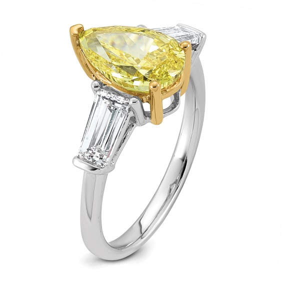 Emma Grace 14K Two-Tone 3 1/2 carat Certified Lab Grown Diamond VS+ Pear Vivid Yellow & VS+ F+ Baguette Complete Ring