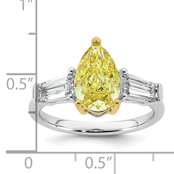 Emma Grace 14K Two-Tone 3 1/2 carat Certified Lab Grown Diamond VS+ Pear Vivid Yellow & VS+ F+ Baguette Complete Ring