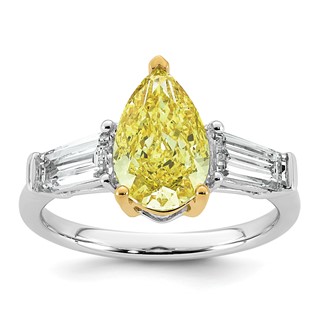 Emma Grace 14K Two-Tone 3 1/2 carat Certified Lab Grown Diamond VS+ Pear Vivid Yellow & VS+ F+ Baguette Complete Ring