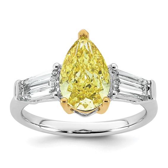 Emma Grace 14K Two-Tone 3 1/2 carat Certified Lab Grown Diamond VS+ Pear Vivid Yellow & VS+ F+ Baguette Complete Ring