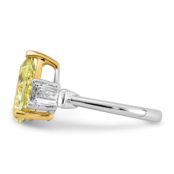 Emma Grace 14K Two-Tone 4 1/3 carat Certified Lab Grown Diamond VS+ Pear Vivid Yellow & VS+ F+ Baguette Complete Ring