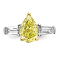 Emma Grace 14K Two-Tone 4.33 Carat Certified Lab Grown Diamond VS+ Pear Vivid Yellow & VS+ F+ Baguette Complete Ring view 4