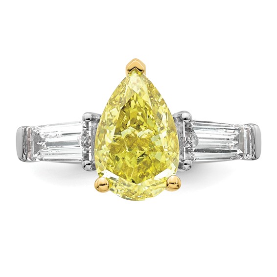 Emma Grace 14K Two-Tone 4 1/3 carat Certified Lab Grown Diamond VS+ Pear Vivid Yellow & VS+ F+ Baguette Complete Ring
