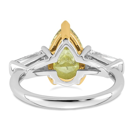 Emma Grace 14K Two-Tone 4 1/3 carat Certified Lab Grown Diamond VS+ Pear Vivid Yellow & VS+ F+ Baguette Complete Ring