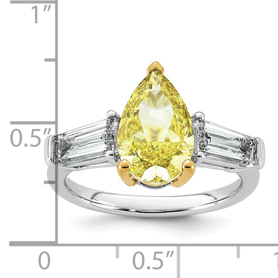 Emma Grace 14K Two-Tone 4 1/3 carat Certified Lab Grown Diamond VS+ Pear Vivid Yellow & VS+ F+ Baguette Complete Ring