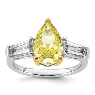 Emma Grace 14K Two-Tone 4 1/3 carat Certified Lab Grown Diamond VS+ Pear Vivid Yellow & VS+ F+ Baguette Complete Ring