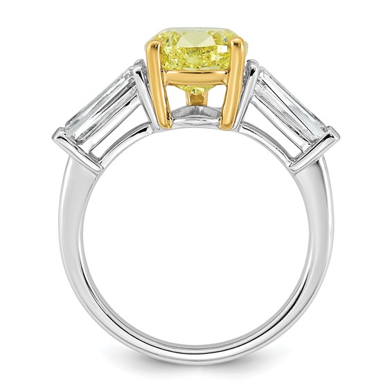 Emma Grace 14K Two-Tone 4 7/8 carat Certified Lab Grown Diamond VS+ Pear Vivid Yellow & VS+ F+ Baguette Complete Ring