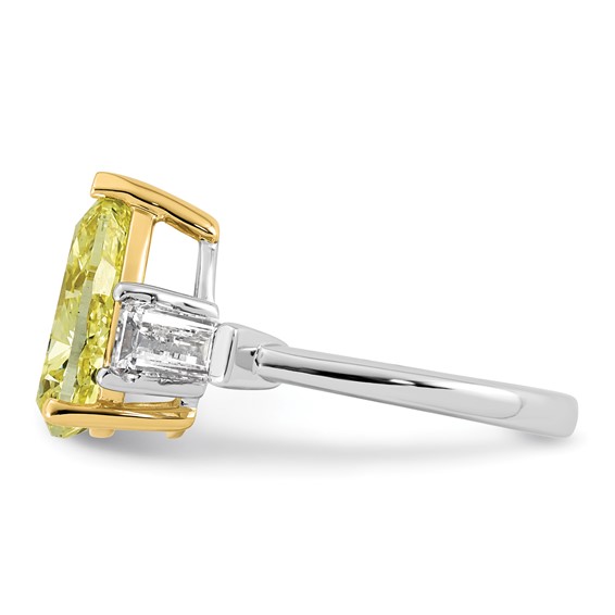 Emma Grace 14K Two-Tone 4 7/8 carat Certified Lab Grown Diamond VS+ Pear Vivid Yellow & VS+ F+ Baguette Complete Ring