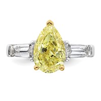 Emma Grace 14K Two-Tone 4.88 Carat Certified Lab Grown Diamond VS+ Pear Vivid Yellow & VS+ F+ Baguette Complete Ring view 4