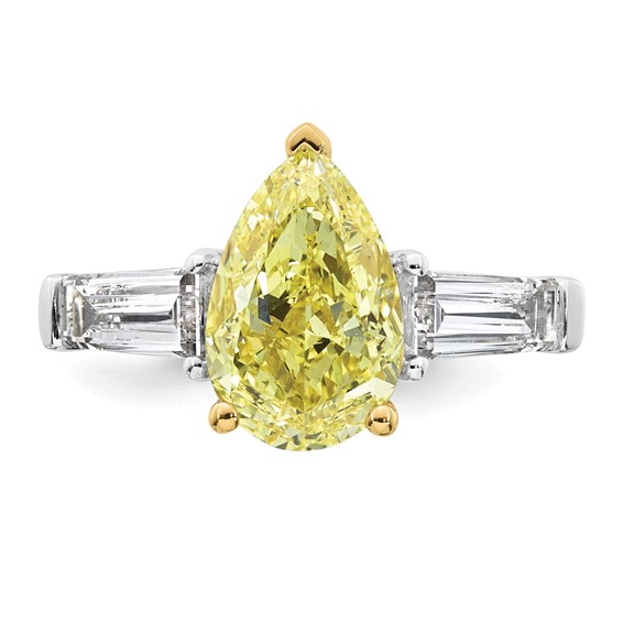 Emma Grace 14K Two-Tone 4 7/8 carat Certified Lab Grown Diamond VS+ Pear Vivid Yellow & VS+ F+ Baguette Complete Ring