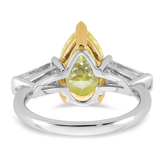 Emma Grace 14K Two-Tone 4 7/8 carat Certified Lab Grown Diamond VS+ Pear Vivid Yellow & VS+ F+ Baguette Complete Ring