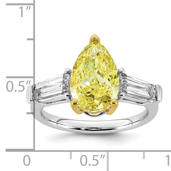 Emma Grace 14K Two-Tone 4 7/8 carat Certified Lab Grown Diamond VS+ Pear Vivid Yellow & VS+ F+ Baguette Complete Ring