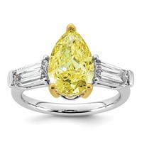 Emma Grace 14K Two-Tone 4.88 Carat Certified Lab Grown Diamond VS+ Pear Vivid Yellow & VS+ F+ Baguette Complete Ring view 1