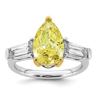 Emma Grace 14K Two-Tone 4 7/8 carat Certified Lab Grown Diamond VS+ Pear Vivid Yellow & VS+ F+ Baguette Complete Ring