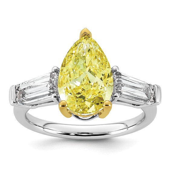 Emma Grace 14K Two-Tone 4 7/8 carat Certified Lab Grown Diamond VS+ Pear Vivid Yellow & VS+ F+ Baguette Complete Ring