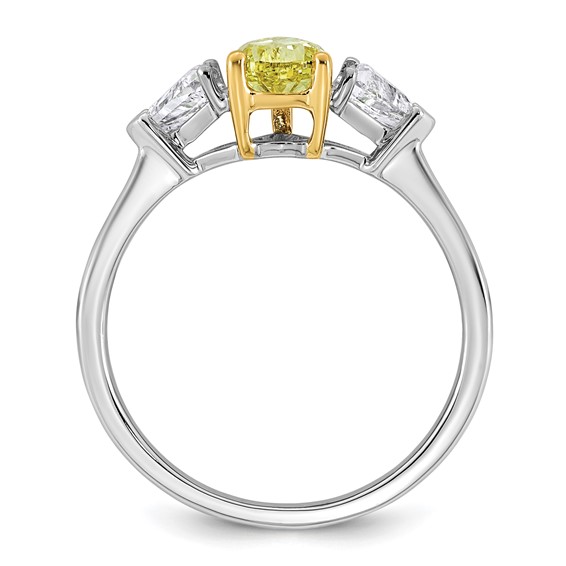 Emma Grace 14K Two-Tone 1 1/2 carat Certified Lab Grown Diamond VS+ Pear Vivid Yellow & VS+ F+ Trillion Complete Ring