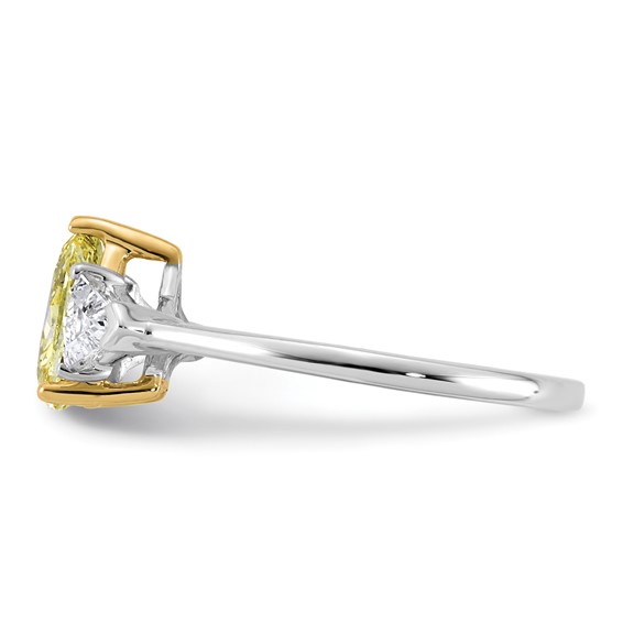 Emma Grace 14K Two-Tone 1 1/2 carat Certified Lab Grown Diamond VS+ Pear Vivid Yellow & VS+ F+ Trillion Complete Ring