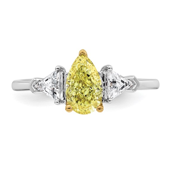 Emma Grace 14K Two-Tone 1 1/2 carat Certified Lab Grown Diamond VS+ Pear Vivid Yellow & VS+ F+ Trillion Complete Ring