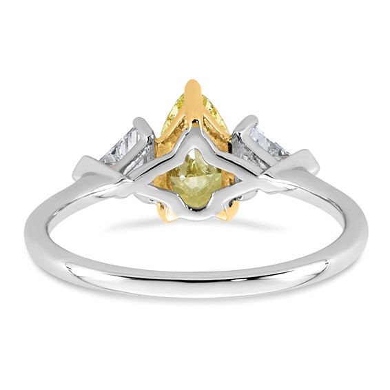 Emma Grace 14K Two-Tone 1 1/2 carat Certified Lab Grown Diamond VS+ Pear Vivid Yellow & VS+ F+ Trillion Complete Ring