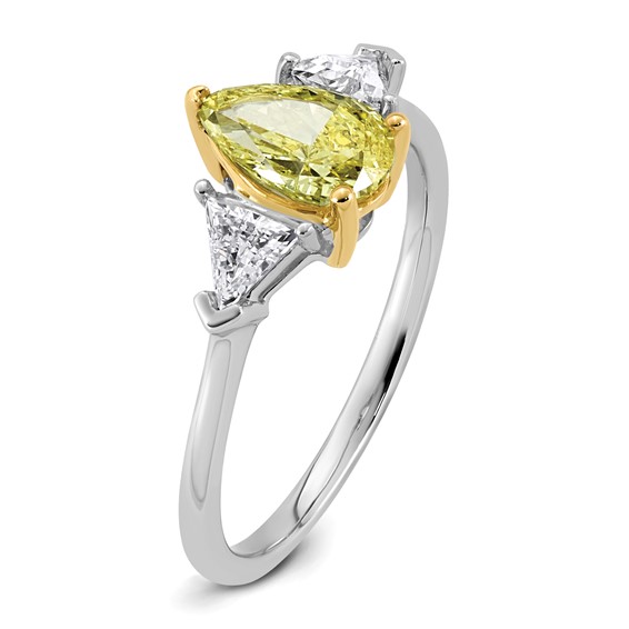 Emma Grace 14K Two-Tone 1 1/2 carat Certified Lab Grown Diamond VS+ Pear Vivid Yellow & VS+ F+ Trillion Complete Ring