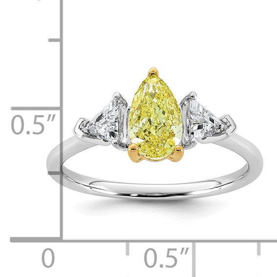 Emma Grace 14K Two-Tone 1 1/2 carat Certified Lab Grown Diamond VS+ Pear Vivid Yellow & VS+ F+ Trillion Complete Ring