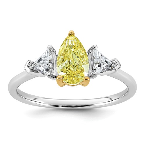 Emma Grace 14K Two-Tone 1.38 Carat Certified Lab Grown Diamond VS+ Pear Vivid Yellow & VS+ F+ Triangle Complete Ring