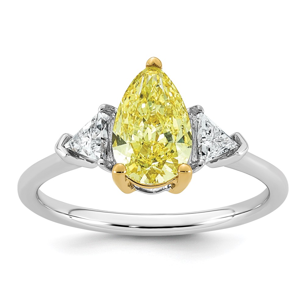 Emma Grace 14K Two-Tone 1.88 Carat Certified Lab Grown Diamond VS+ Pear Vivid Yellow & VS+ F+ Triangle Complete Ring