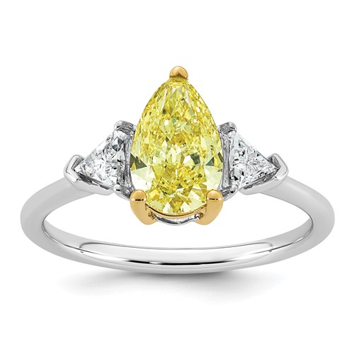 Emma Grace 14K Two-Tone 1.88 Carat Certified Lab Grown Diamond VS+ Pear Vivid Yellow & VS+ F+ Triangle Complete Ring