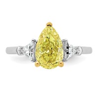 Emma Grace 14K Two-Tone 2.38 Carat Certified Lab Grown Diamond VS+ Pear Vivid Yellow & VS+ F+ Triangle Complete Ring view 4